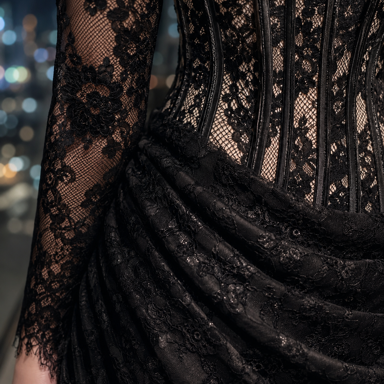 Vestido mini de encaje con corset y lazo para chicas, de DION NOIR, ideal para una noche especial o salida con amigas.