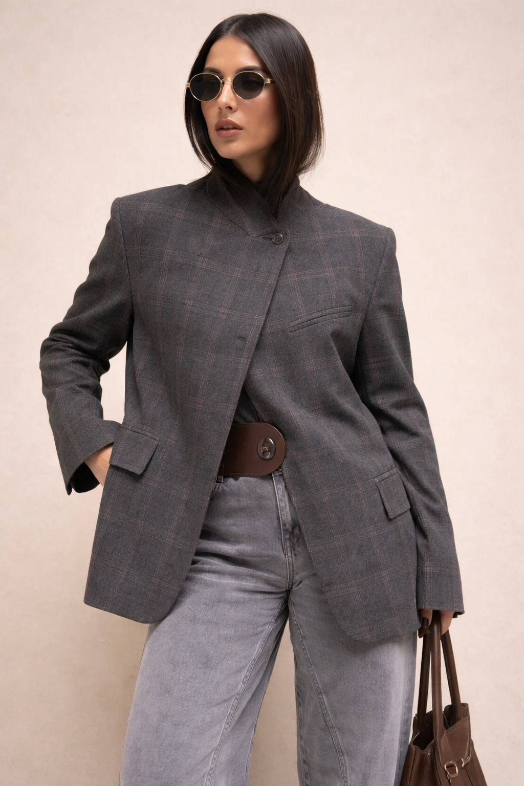 Blazer Tailored Check – Charcoal - Angela Puerto