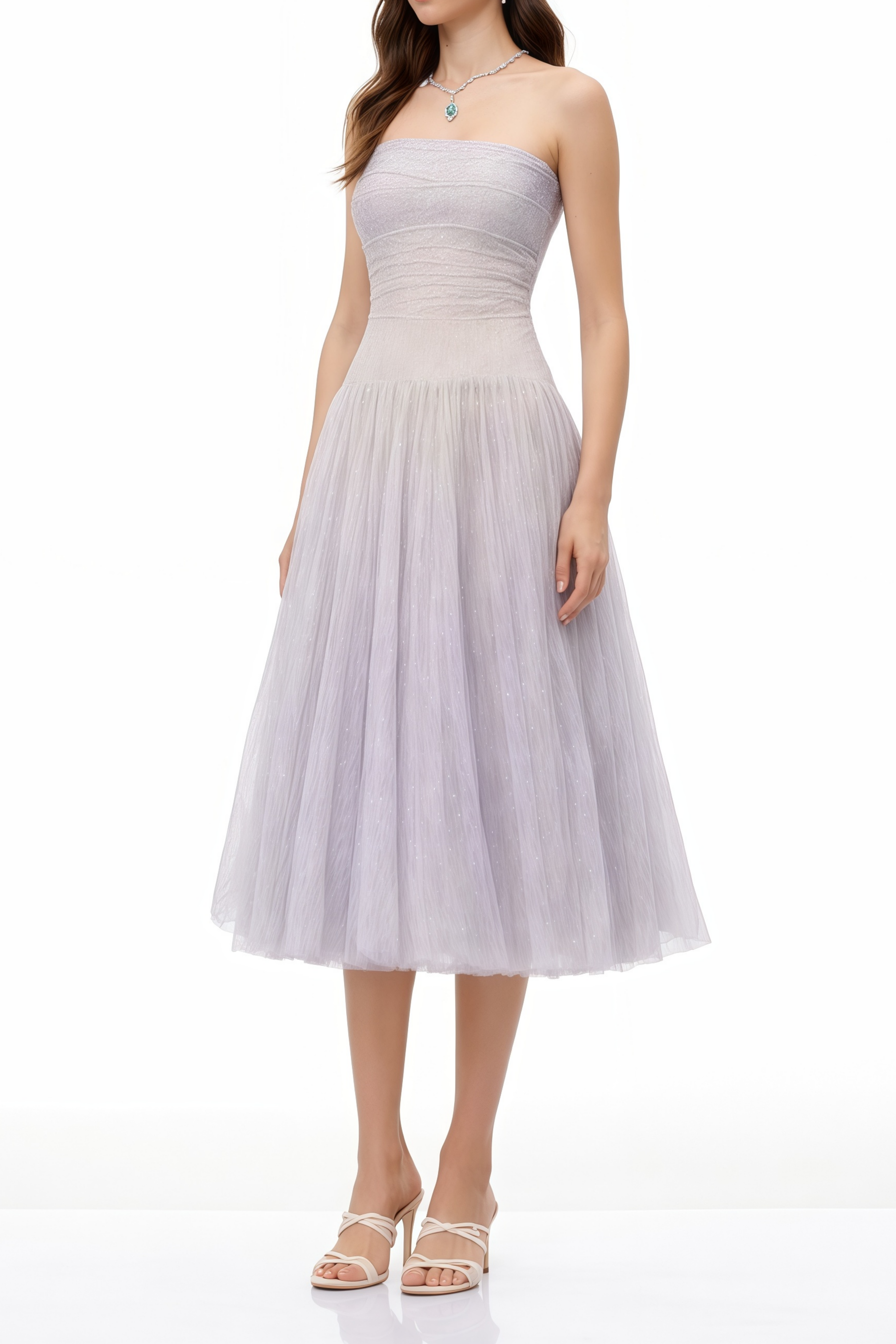 Clémence Purple Sequin Lace Tulle Midi Dress