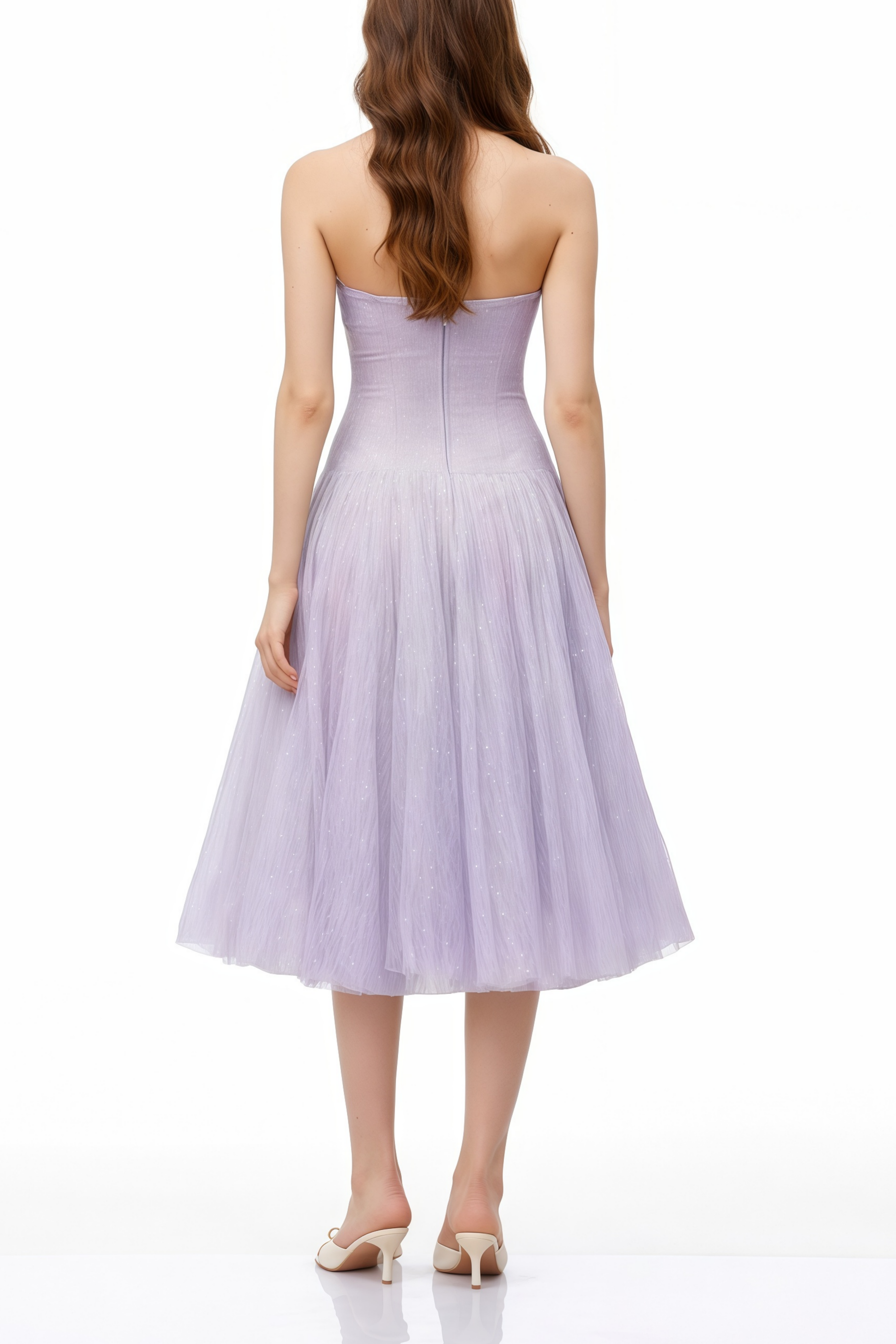 Clémence Purple Sequin Lace Tulle Midi Dress