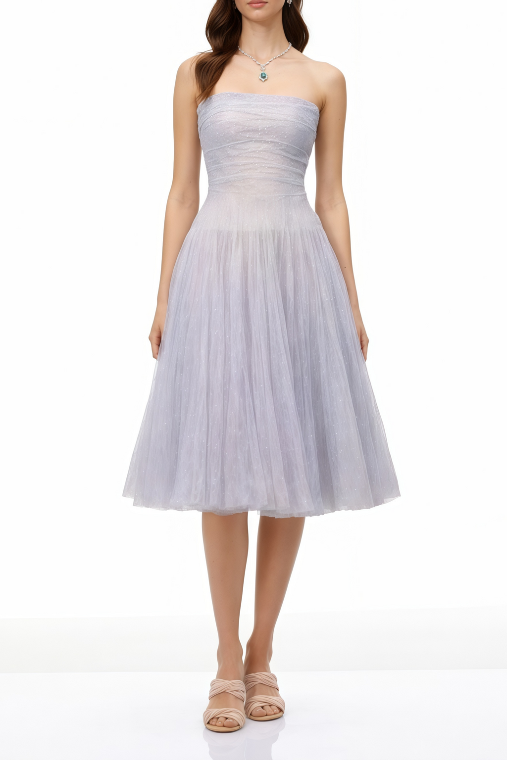 Clémence Purple Sequin Lace Tulle Midi Dress