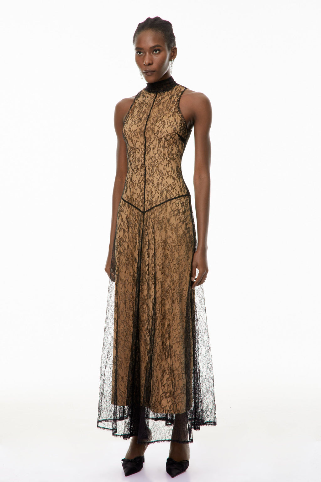 Cosmina Black Halterneck Floral Lace Maxi Dress