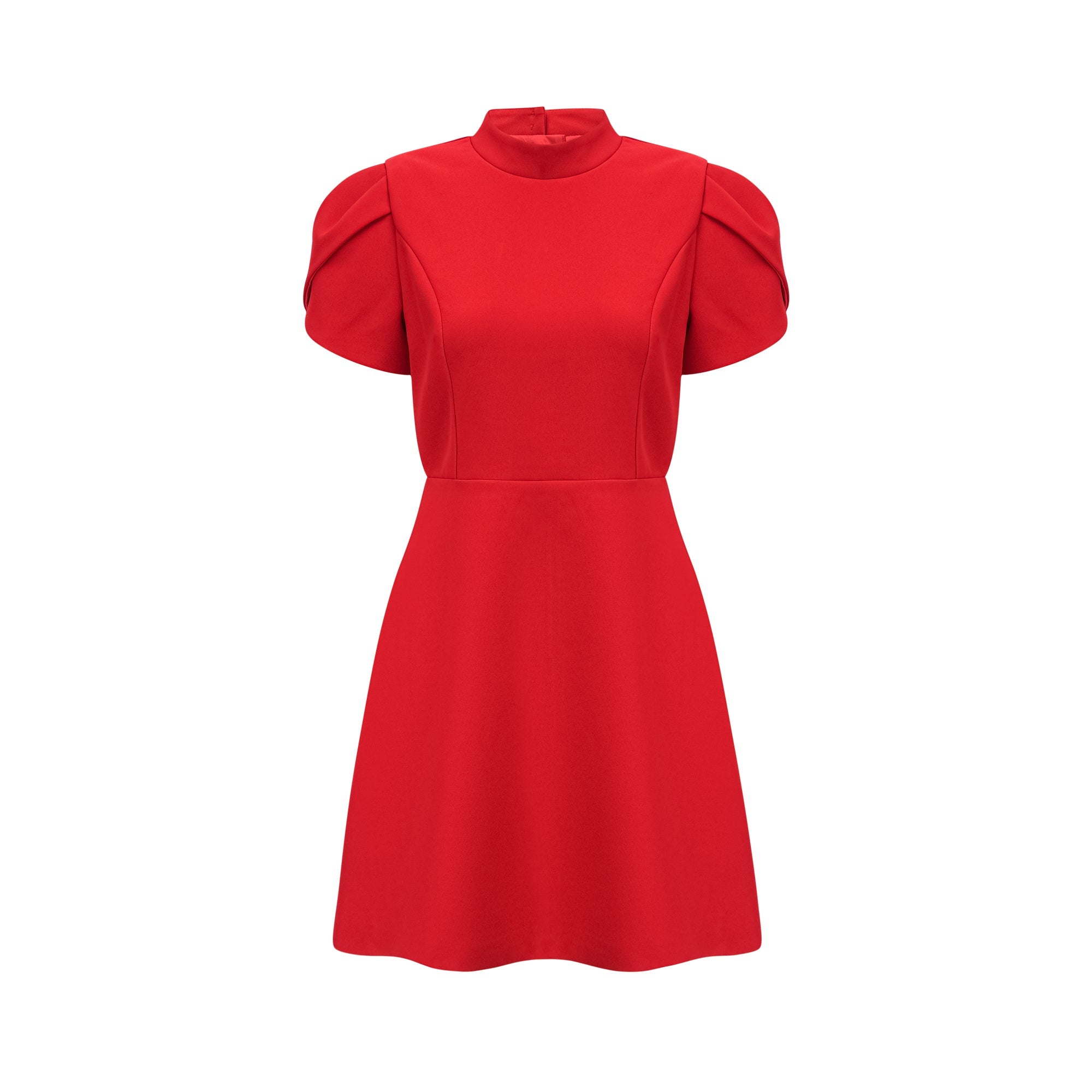 Vestido mini rojo con mangas de pétalos y lazo en el escote, estilo corte con abertura, de la marca Final Sale.