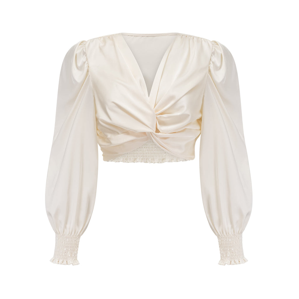 Nouria white faux-flower twist cropped top (Final Sale-US Only)