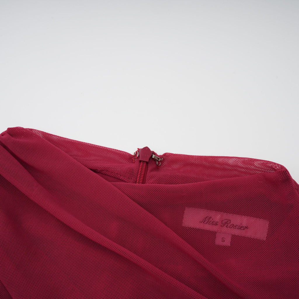 Sylphe Red Asymmetrical Ruched Mesh Maxi Dress (Final Sale-US Only)