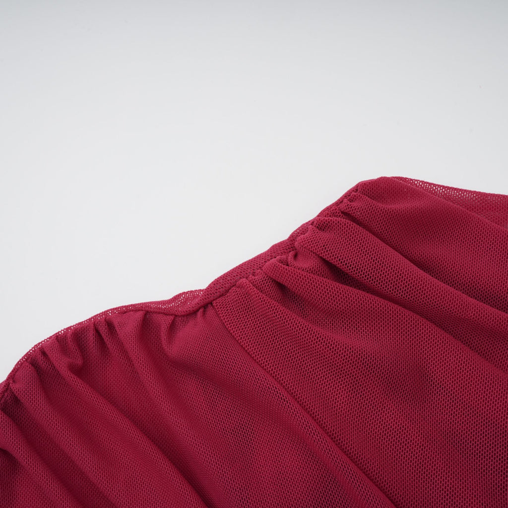 Sylphe Red Asymmetrical Ruched Mesh Maxi Dress (Final Sale-US Only)