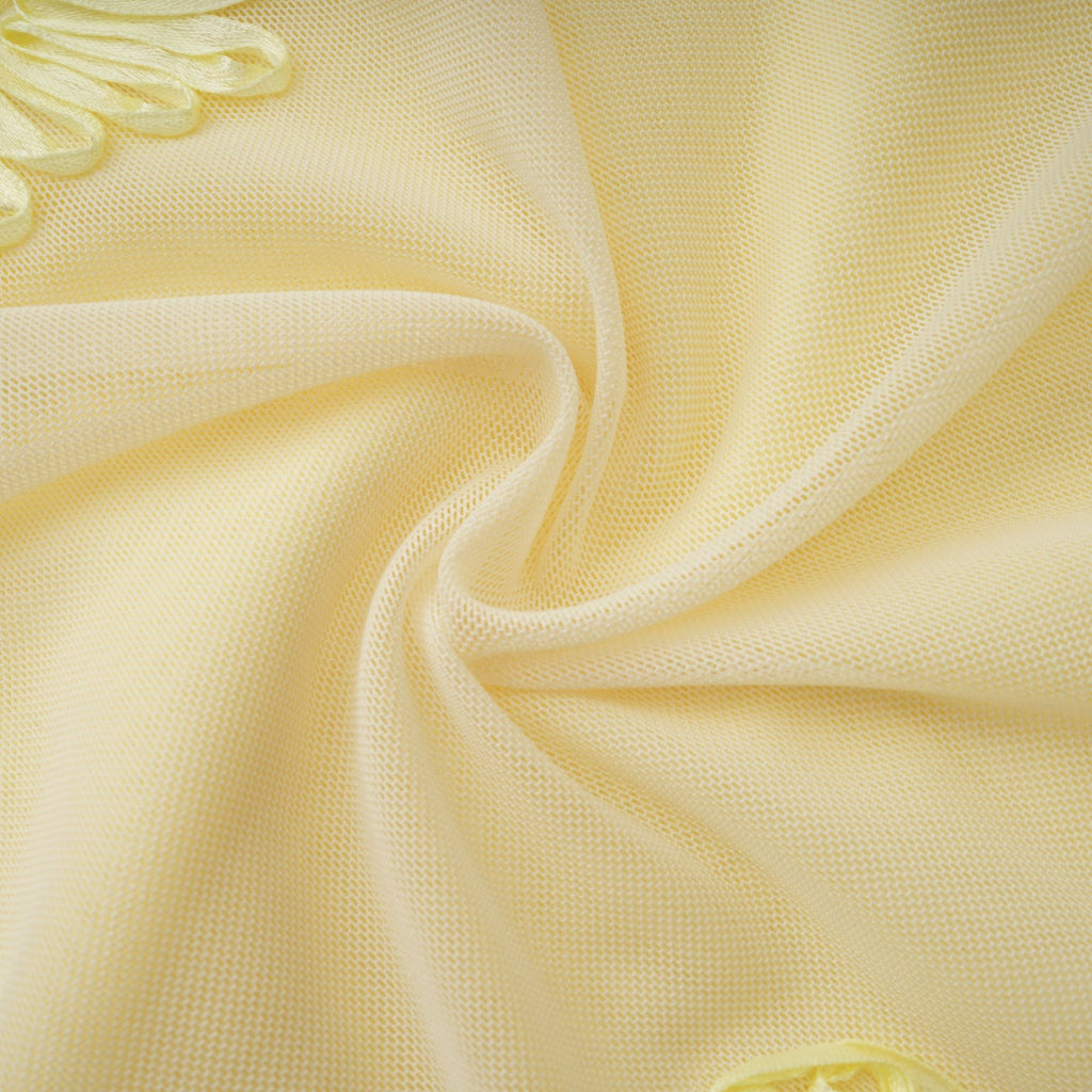 Vestido largo tipo corsé Théoline amarillo con aplicaciones florales, estilo maxi y diseño elegante para ocasiones especiales.