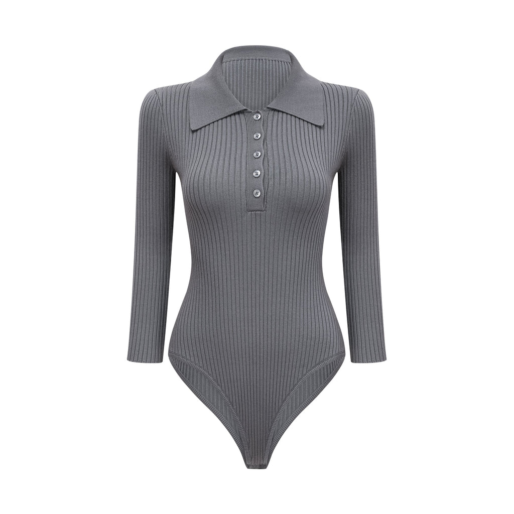 Conjunto de body y pantalones gris con tejido acanalado de Final Sale, muestra el diseño ajustado y cómodo en tela suave.