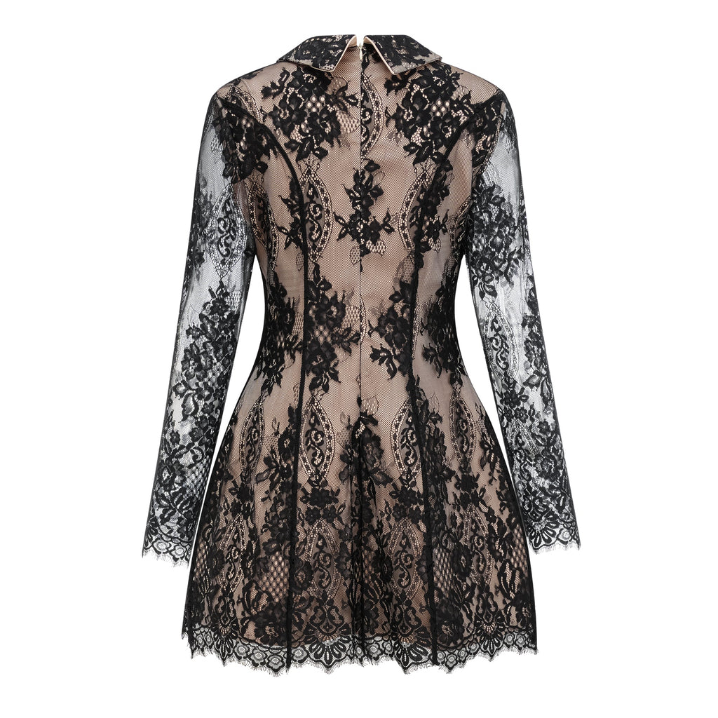 Aleksandra Black Floral Lace Mini Dress