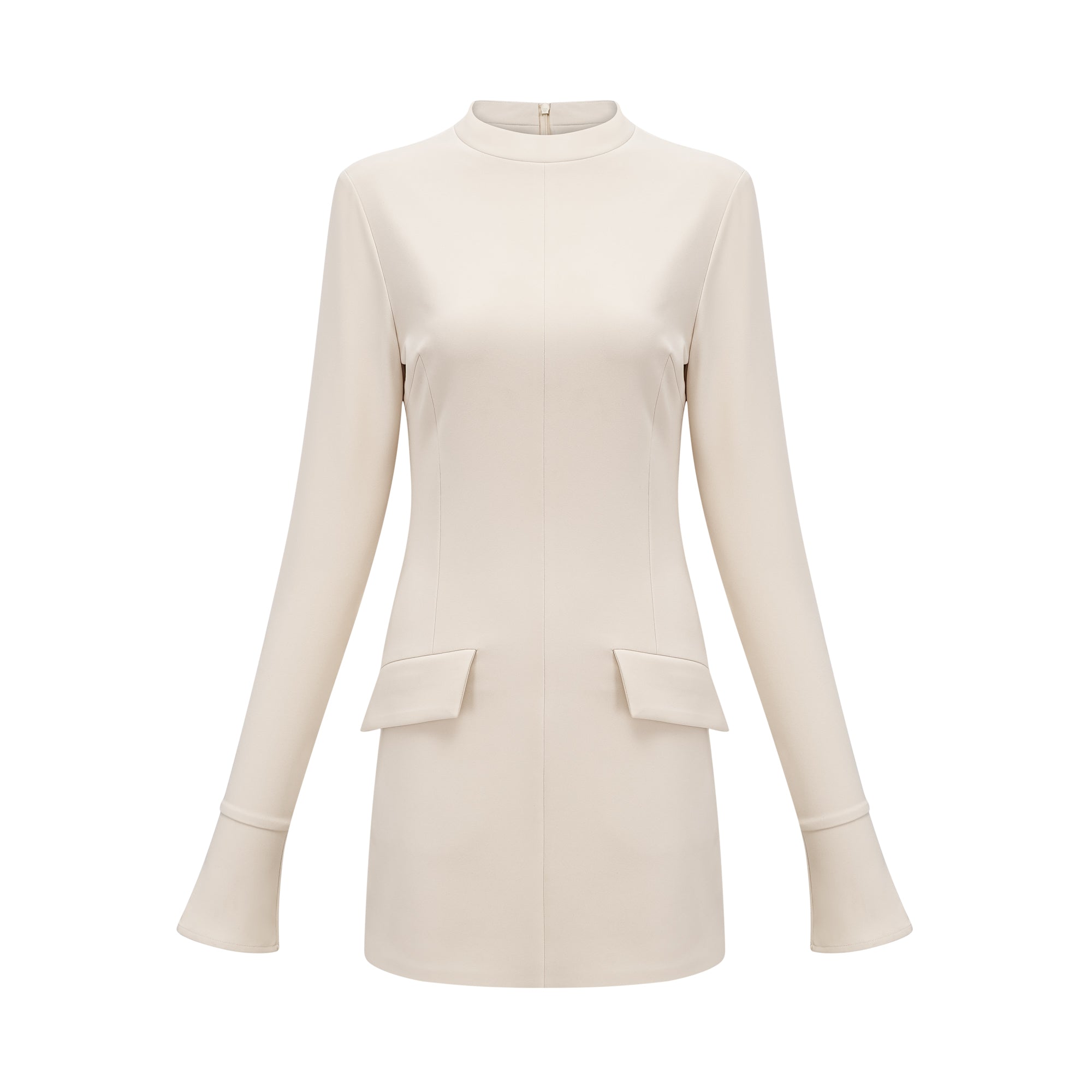 Vestido mini ajustado en color crema de Chloé, diseño elegante y moderno, con detalles de tirantes finos y silueta ceñida.