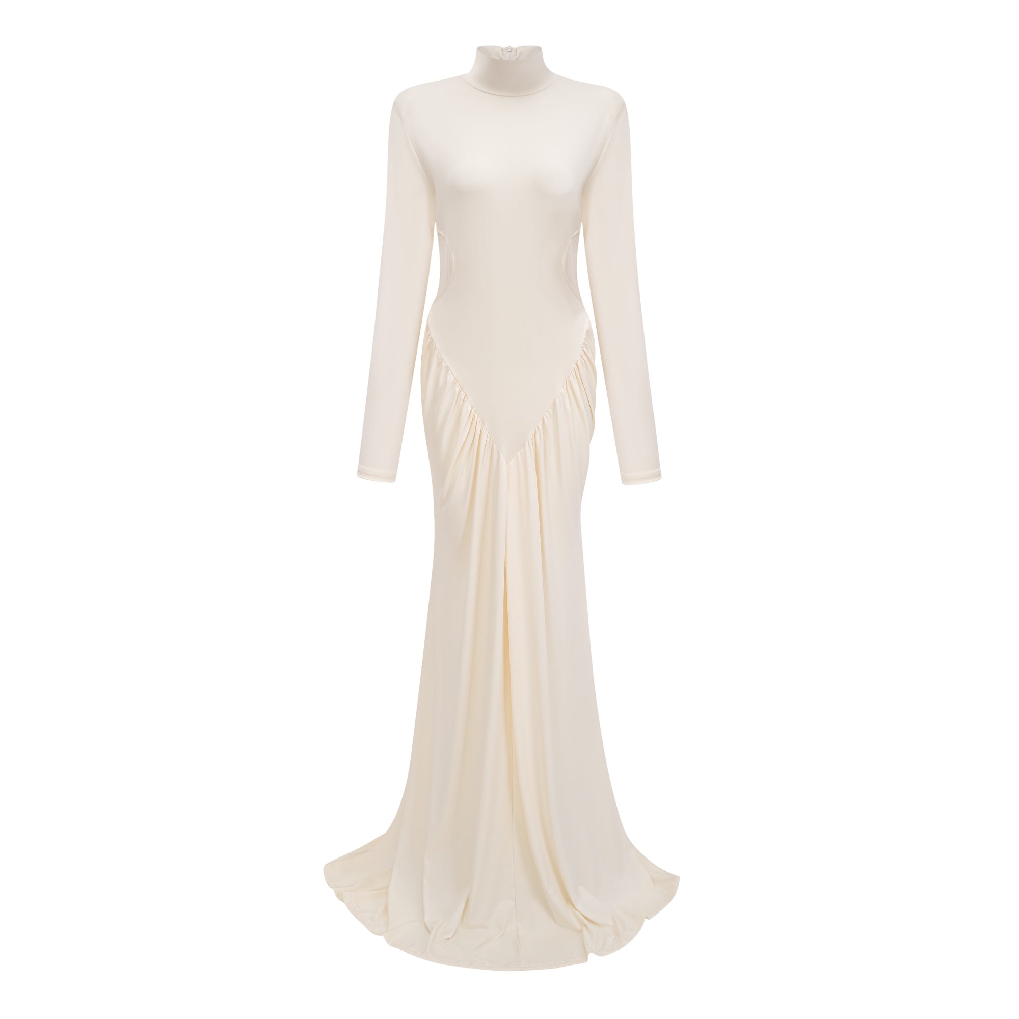 Vestido maxi blanco con recortes y ruched de la marca Bridal, con detalles elegantes y estilo sofisticado.