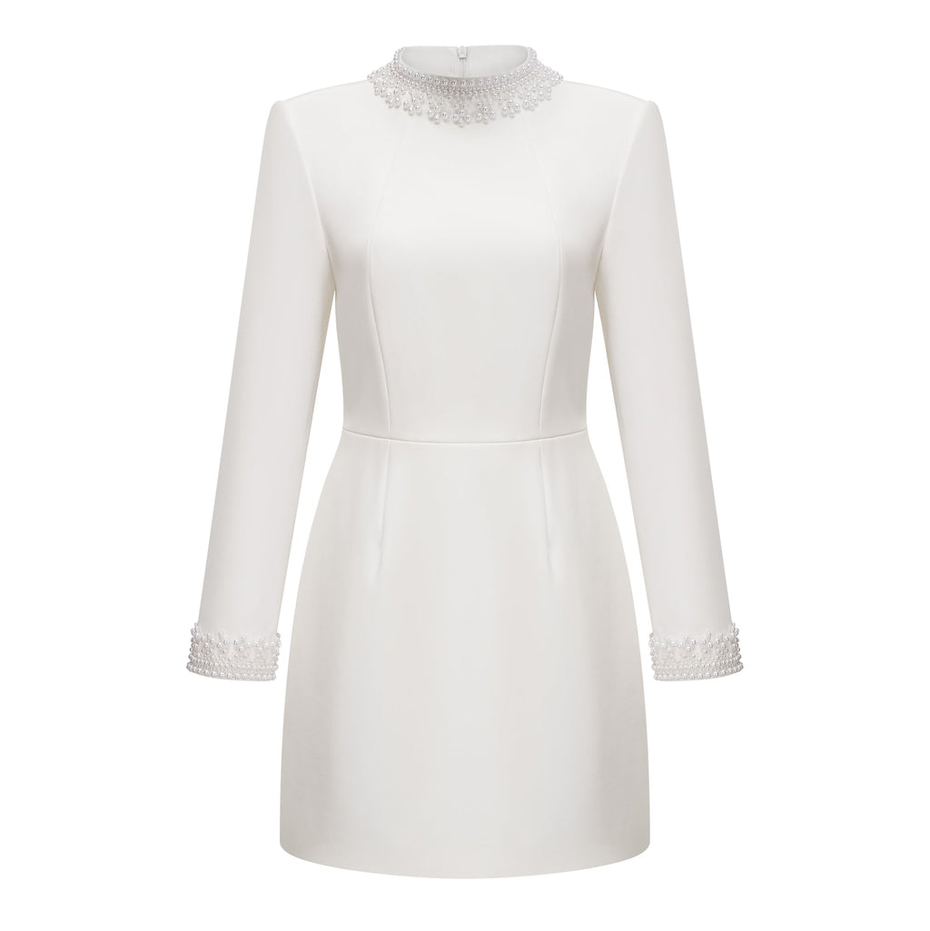 Vestido mini blanco de fantasía con perlas falsas de la marca Final Sale, diseñado por Bernadette, para ocasiones elegantes.