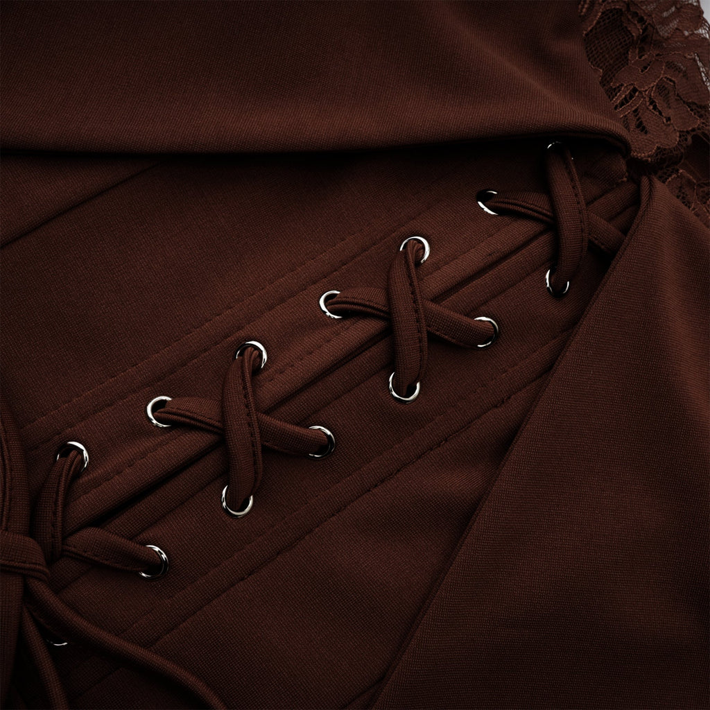 Georgiana Brown Lace Panel Flared Maxi Gown