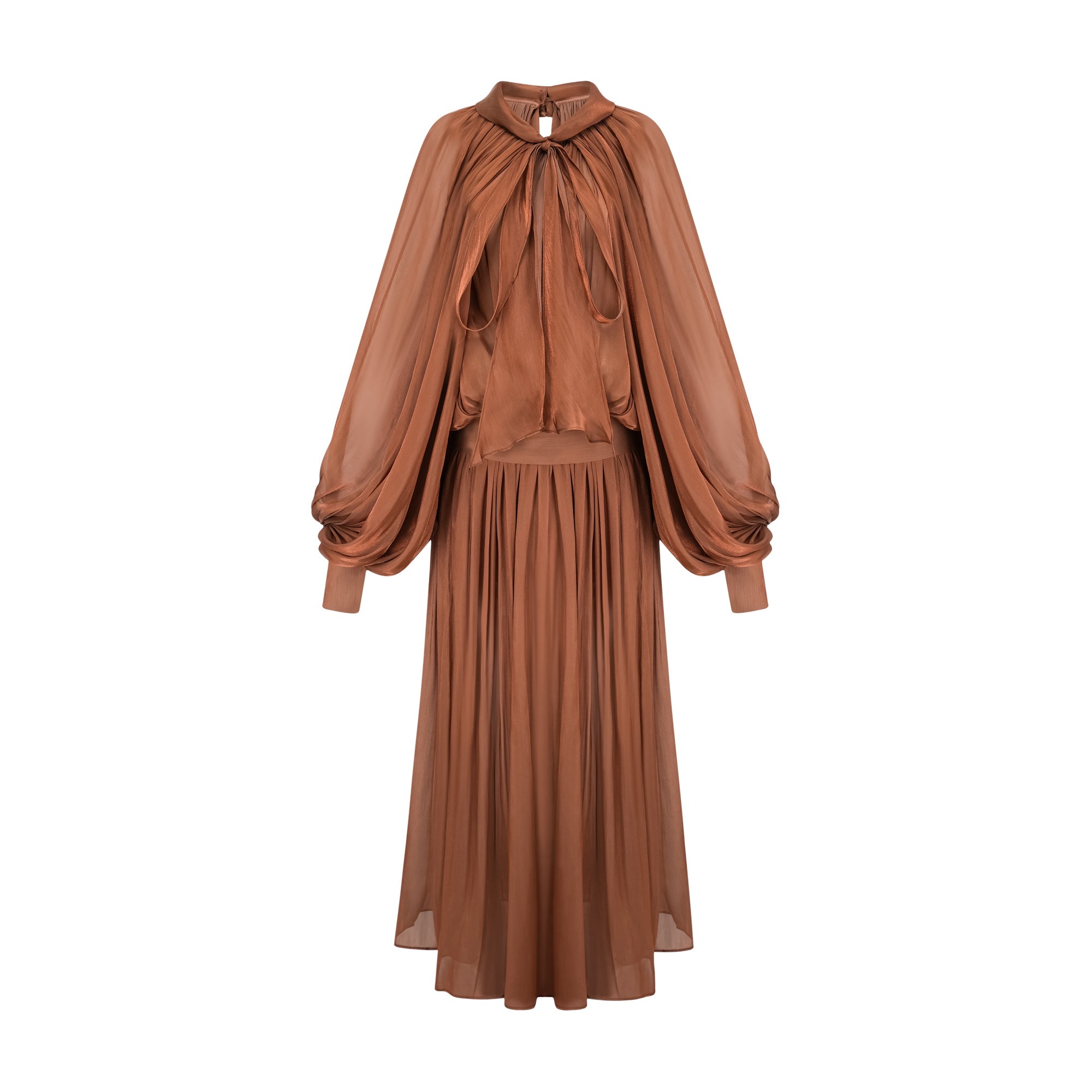 Mila Brown Pleated Satin Maxi Dress (Final Sale-US Only)