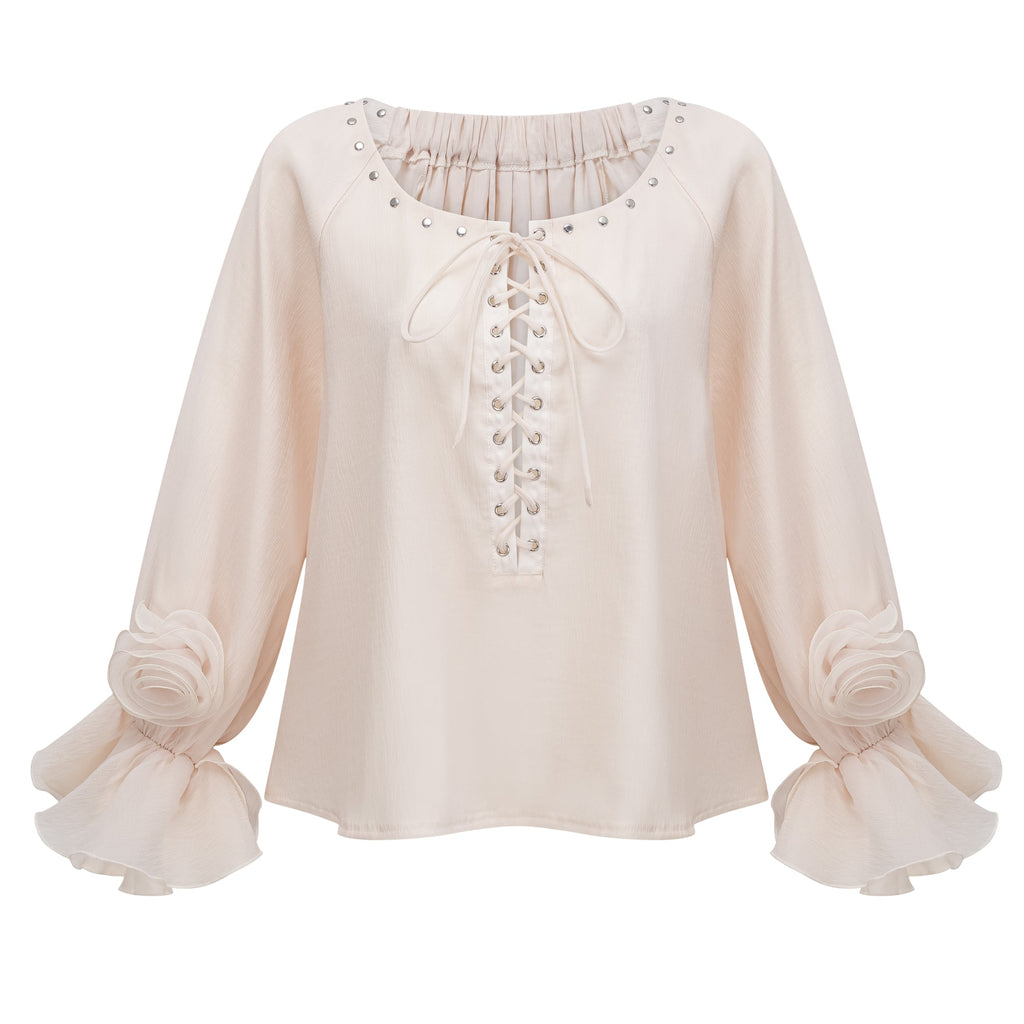 Perrine self-tie ruffled blouse & skirt matching set