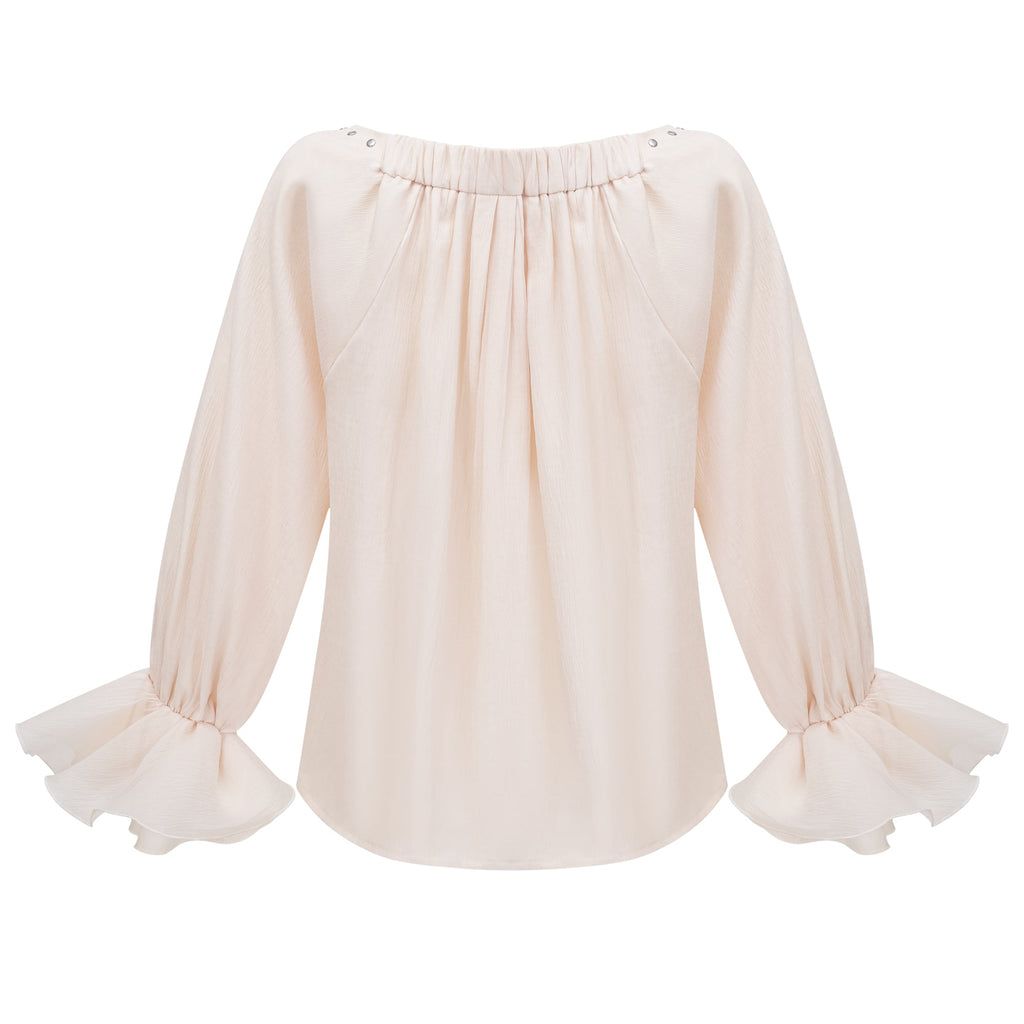 Perrine self-tie ruffled blouse & skirt matching set