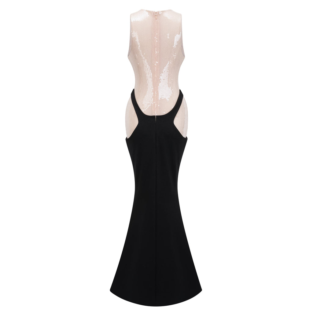 Uranie black panelled sequined corset maxi dress