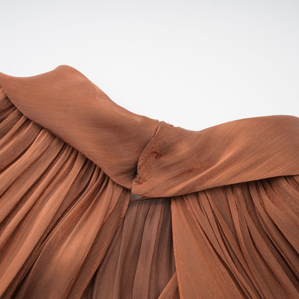 Mila Brown Pleated Satin Maxi Dress (Final Sale-US Only)