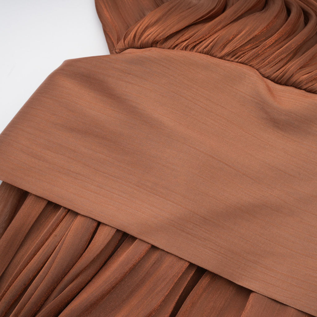 Mila Brown Pleated Satin Maxi Dress (Final Sale-US Only)
