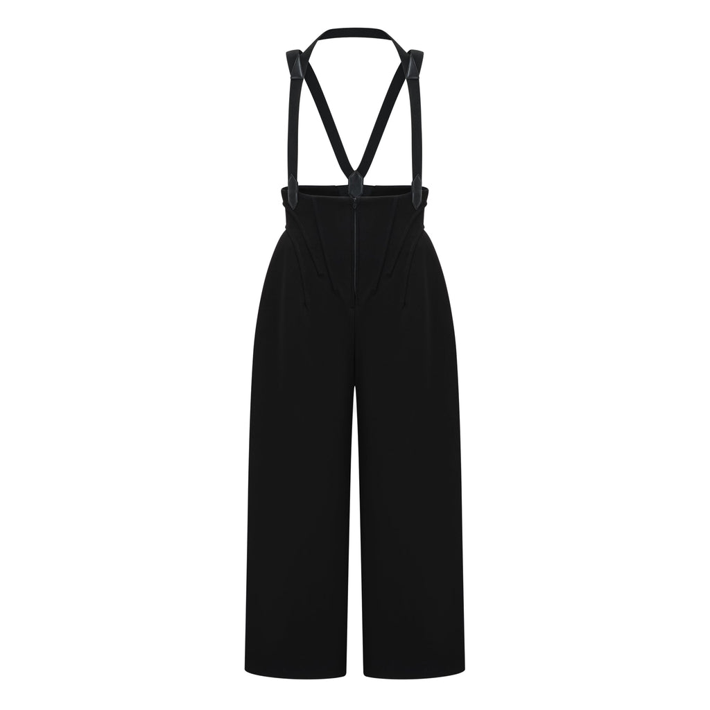 Ivona Black Boned Bodice Wide Leg Overalls