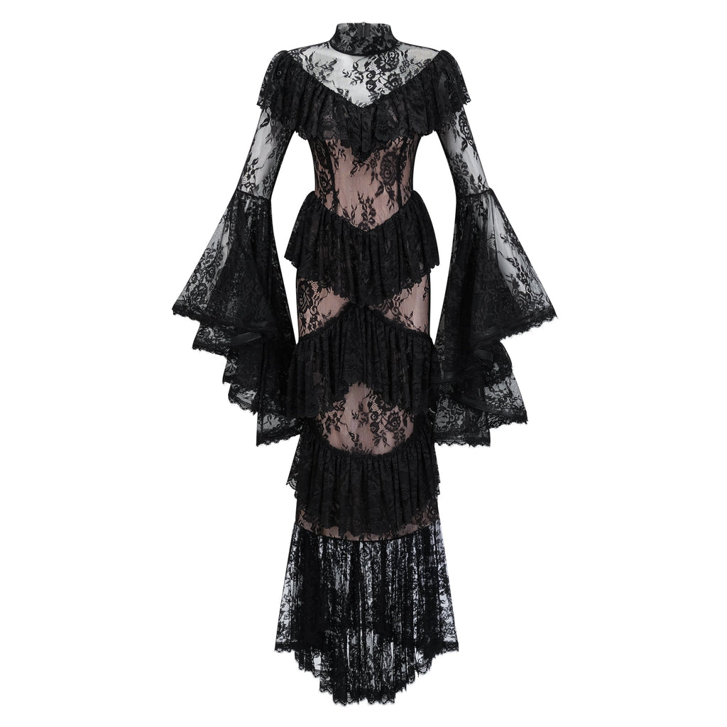 Roxane black floral-lace ruffled maxi dress (Final Sale-US Only)