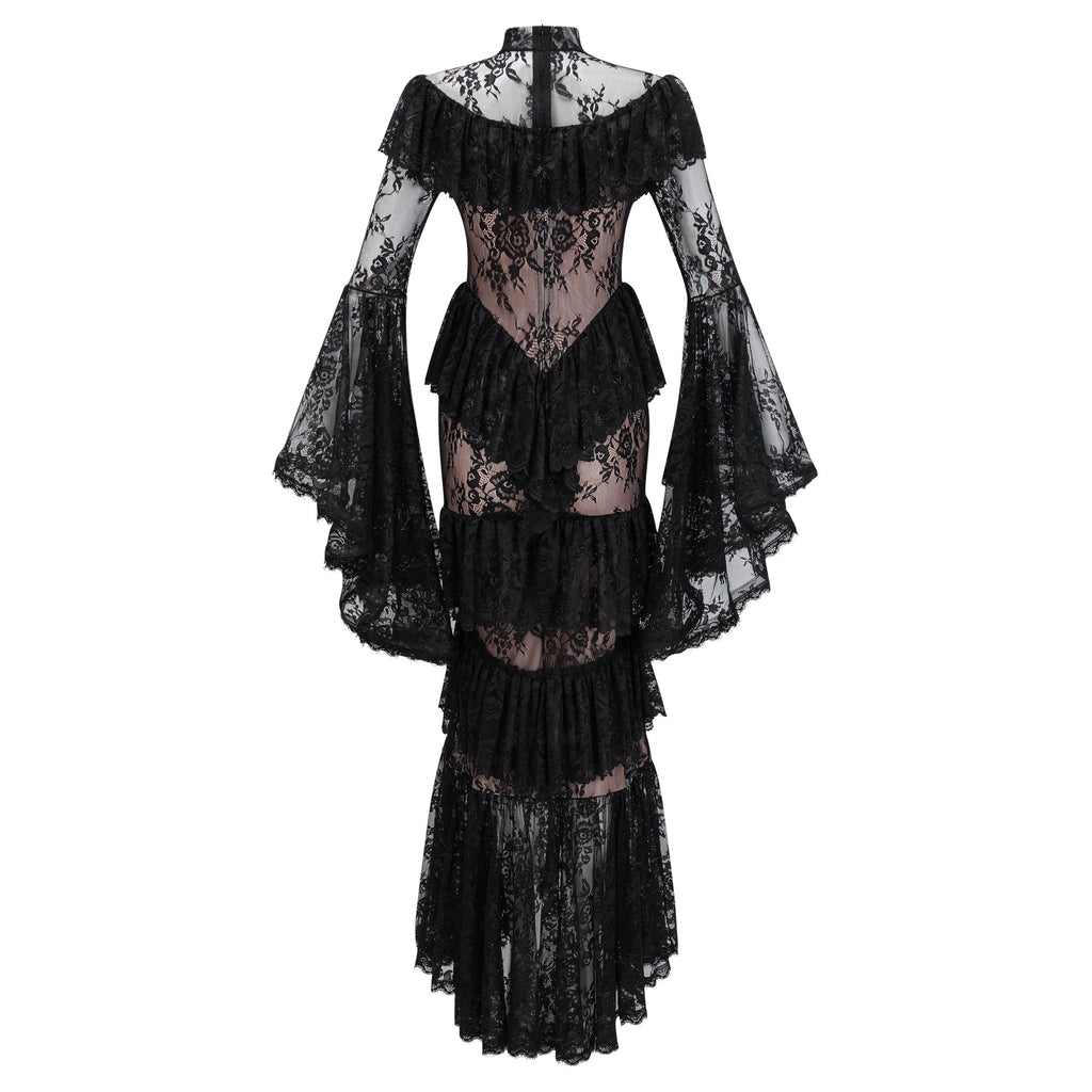Roxane black floral-lace ruffled maxi dress (Final Sale-US Only)