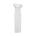 Vestido maxi azul con hombros descubiertos de Final Sale, diseño largo y elegante, tela ligera y fluida.