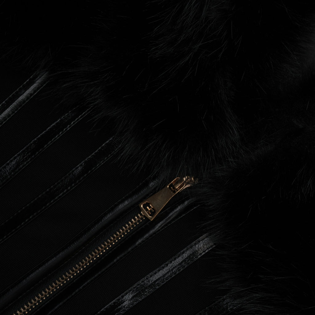 Alberta Black Faux-Fur Corset Panel Jacket
