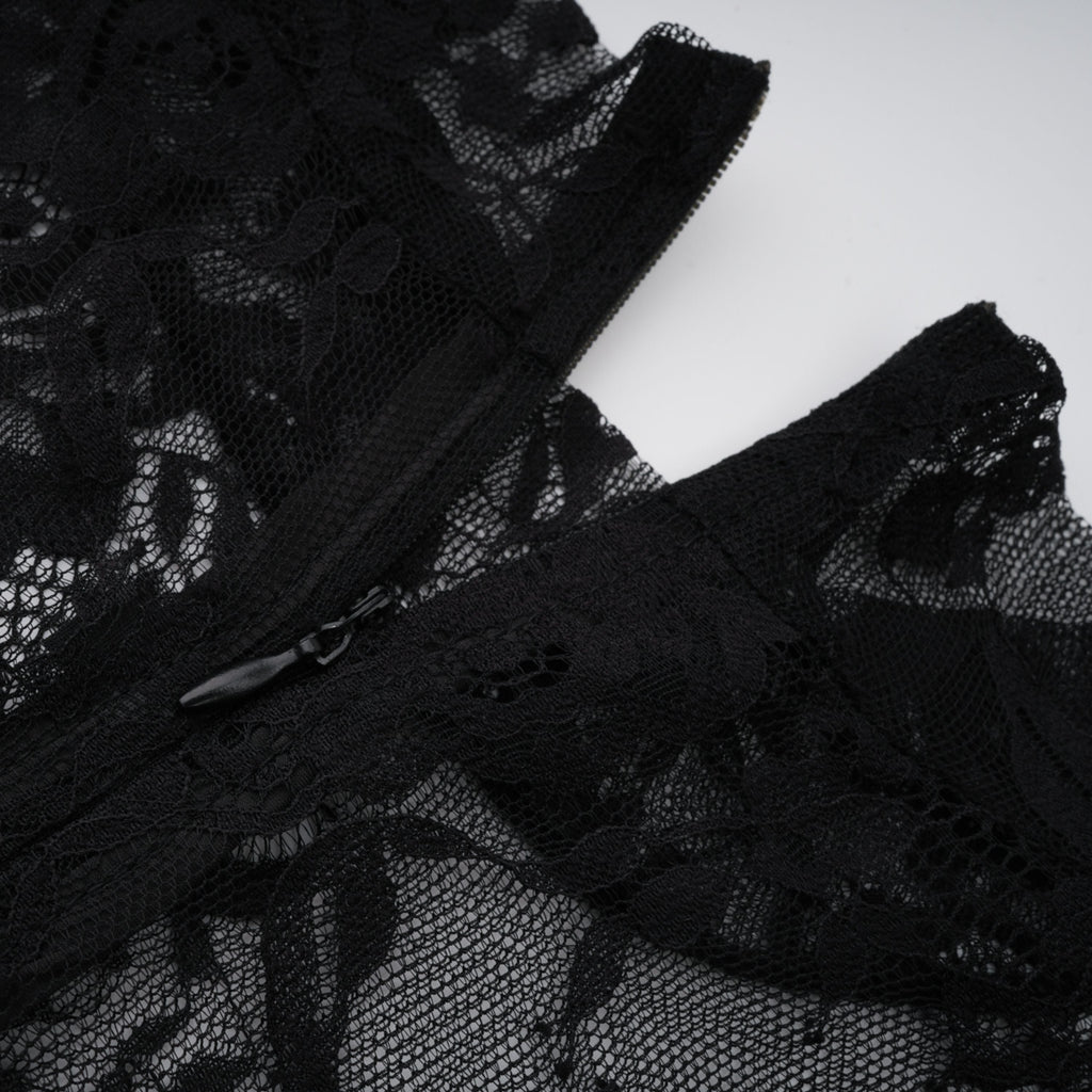 Roxane black floral-lace ruffled maxi dress