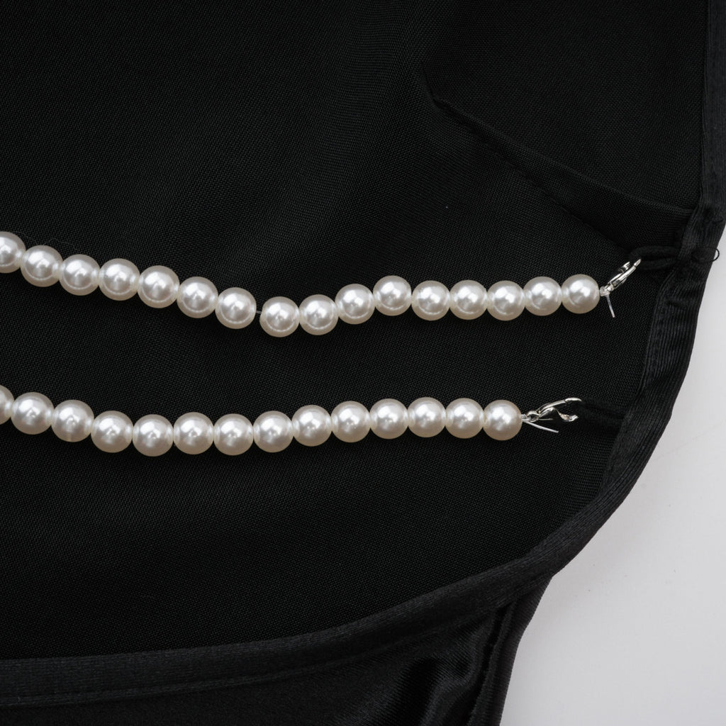 Ginevra black halterneck faux-pearl satin maxi dress