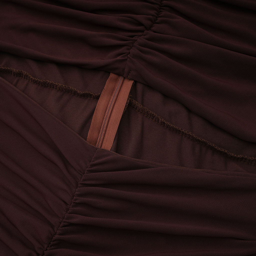 Bruna Cut-Out Ruched Mesh Maxi Dress