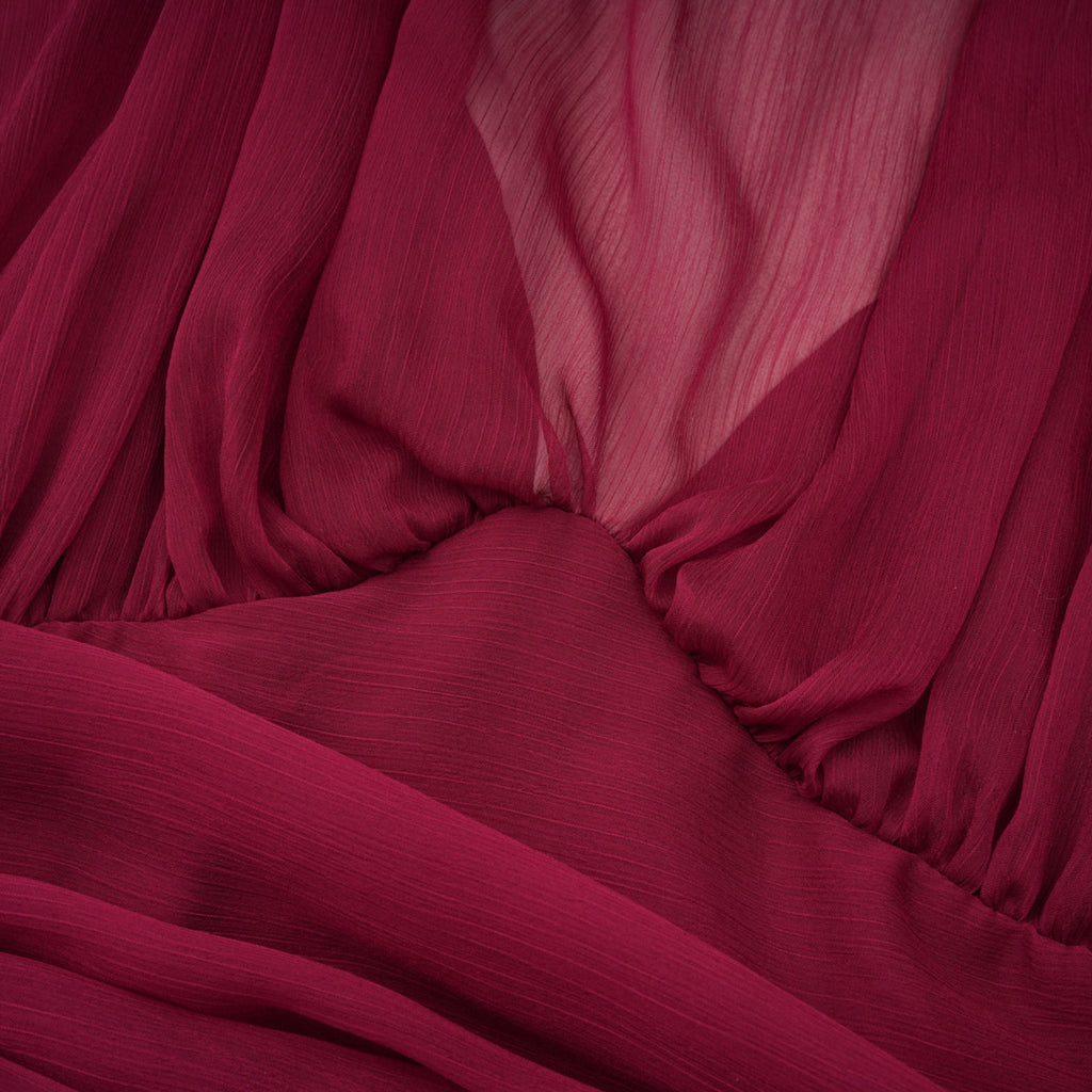 Éléna Burgundy Asymmetrical Ruffled Tulle Mini Dress