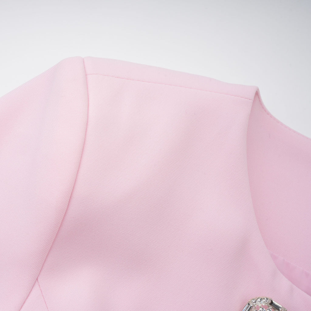 Freja Pink Feather Trim Mini Blazer Dress