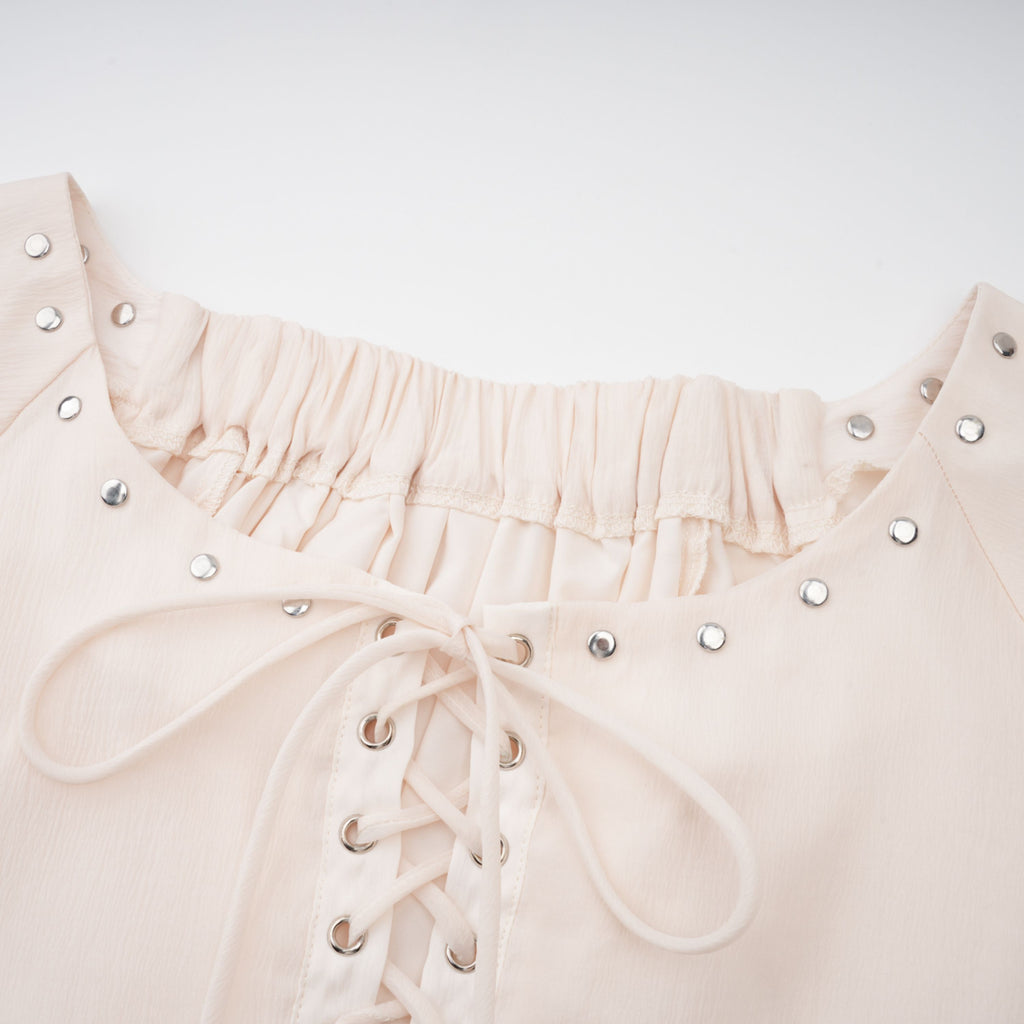 Perrine self-tie ruffled blouse & skirt matching set