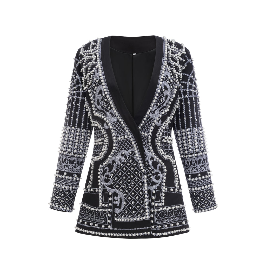 Catherine pattern-print V-neck blazer dress (Final Sale-US Only)