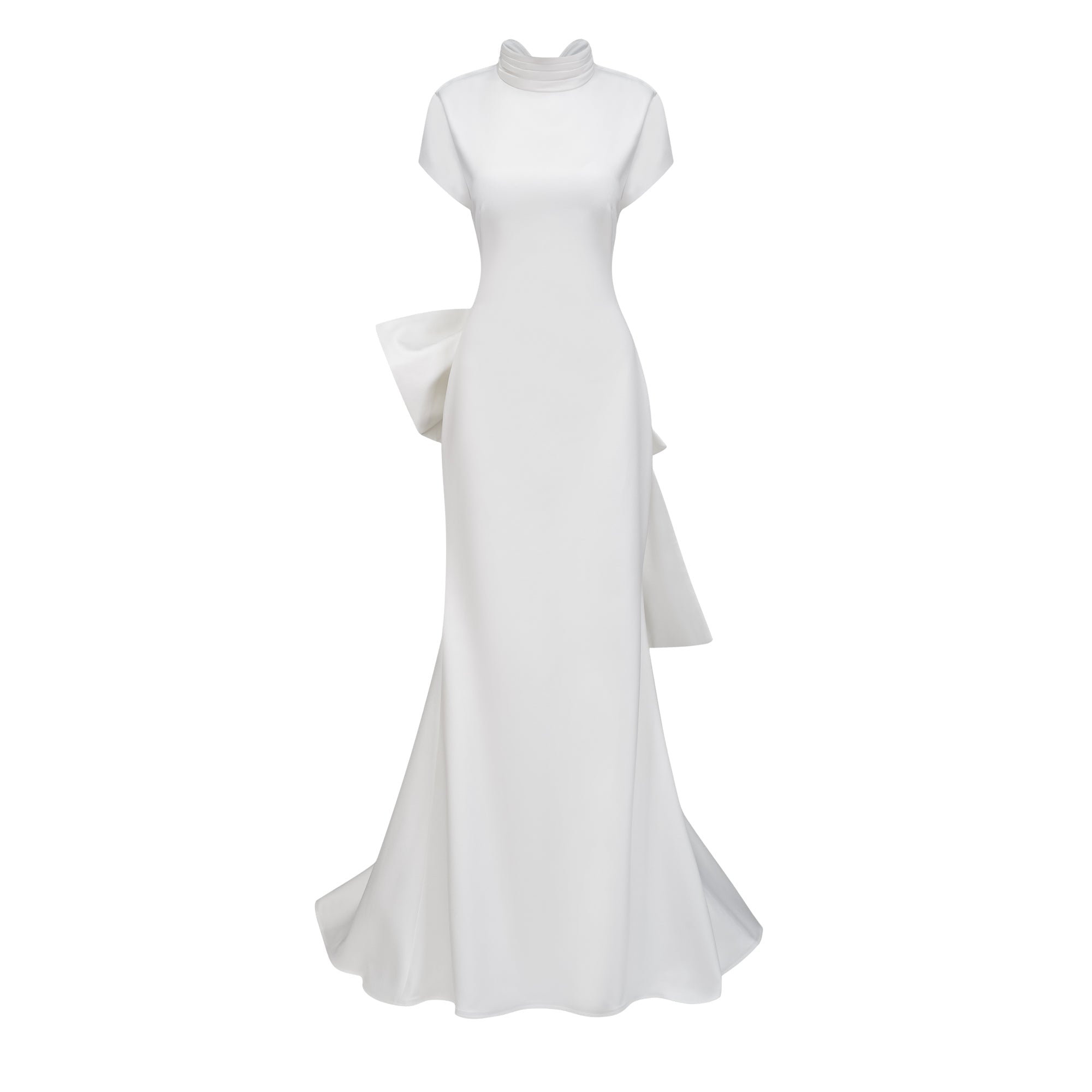 Vestido largo de sirena blanco Camille con lazo llamativo, estilo maxi, de la marca Final Sale, con detalles elegantes y sofisticados.