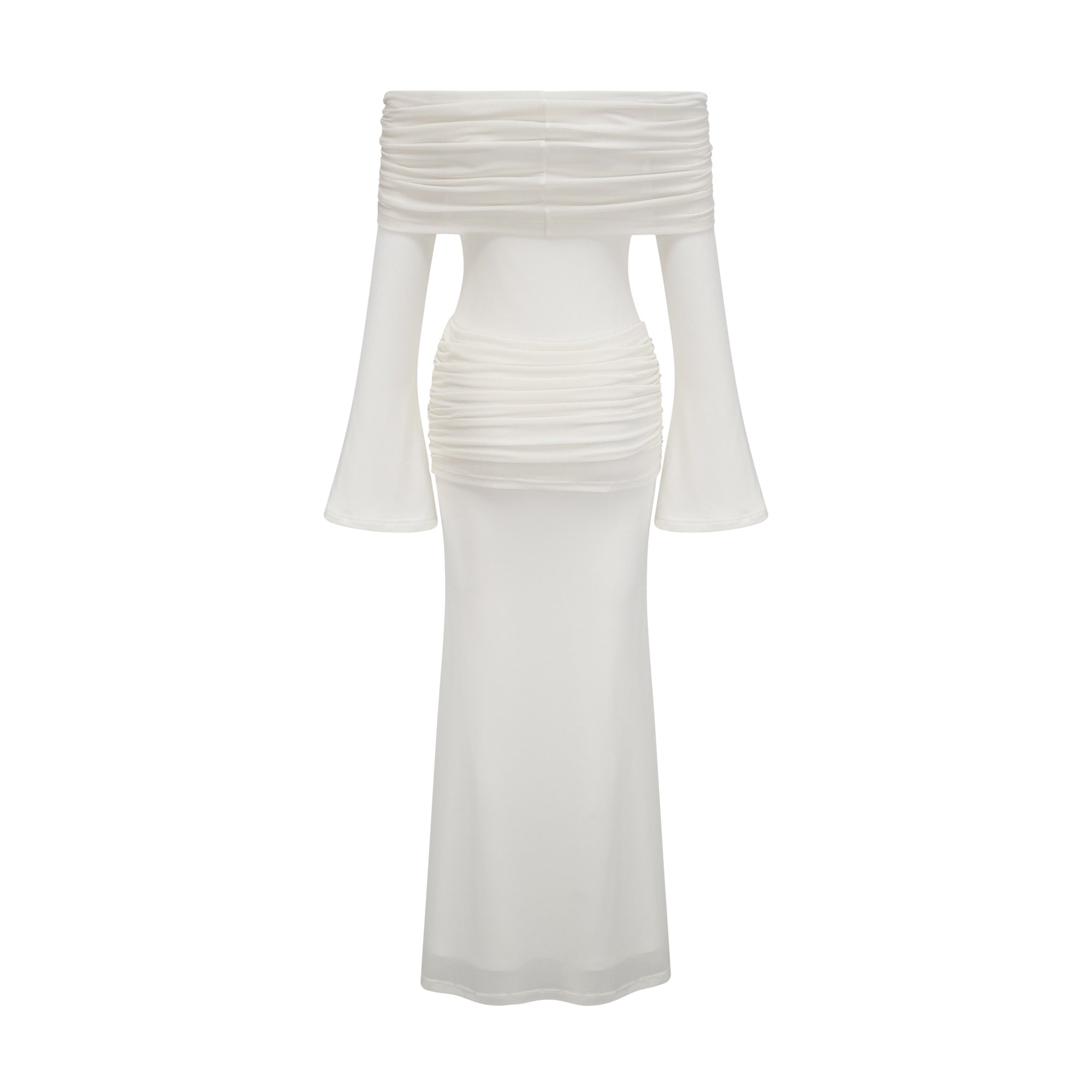 Vestido largo de punto blanco con aplicaciones florales y purpurina de la marca Final Sale, con detalles elegantes y diseño femenino.