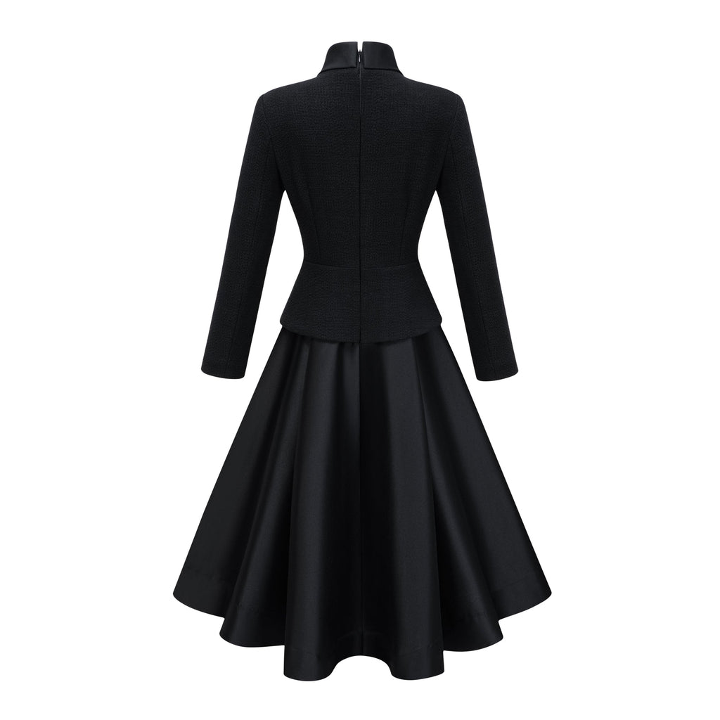 Vestido midi negro de tweed de cuello alto de la marca Bridal, diseñado por Lorelei, en color negro y estilo elegante.