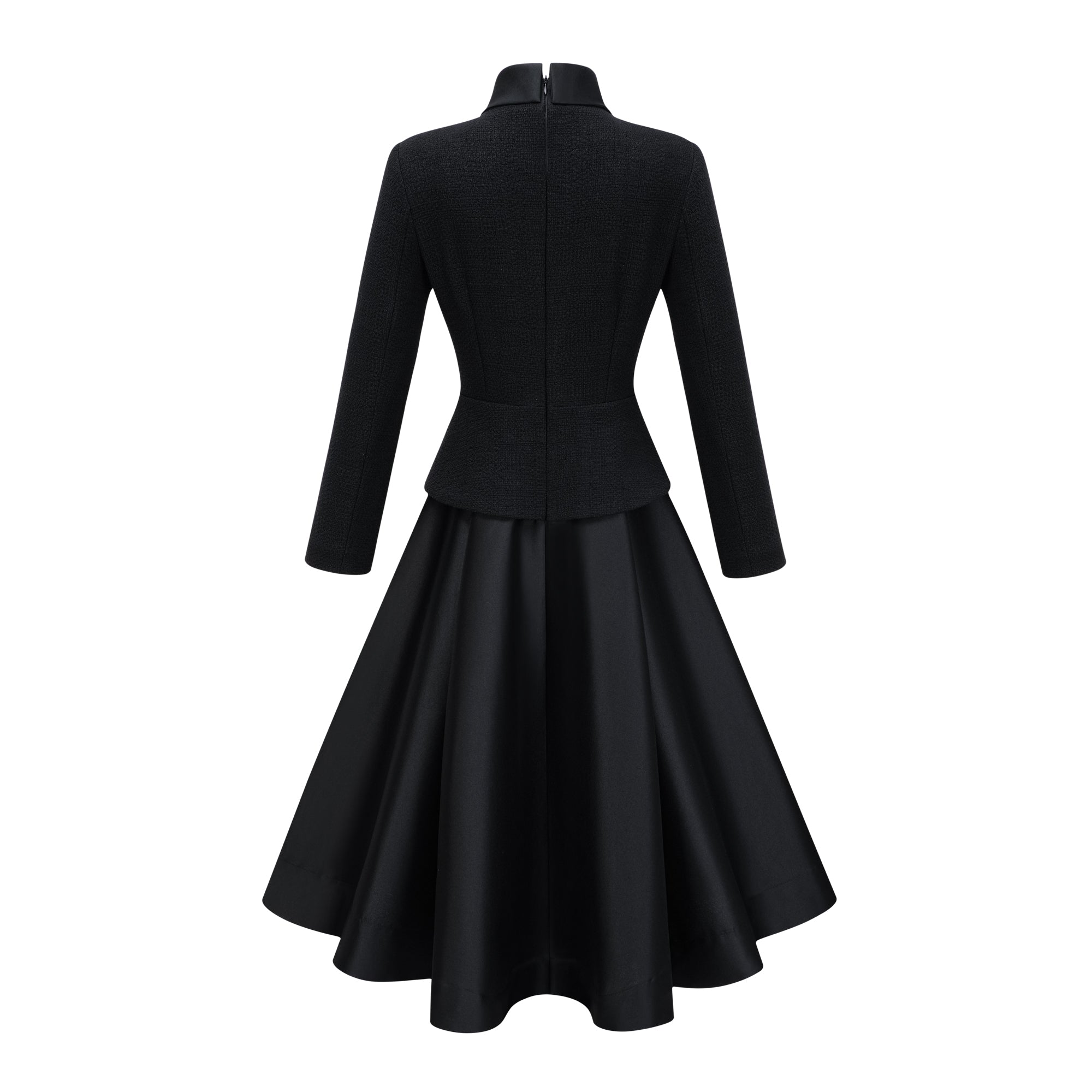 Vestido midi negro de tweed de cuello alto de la marca Bridal, diseñado por Lorelei, en color negro y estilo elegante.