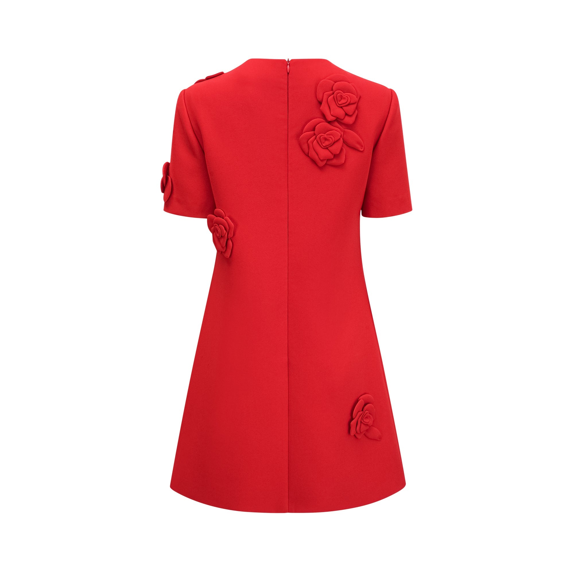 Vestido corto de manga corta Bridal Calista con detalles florales rojos y diseño mini para ocasiones elegantes.