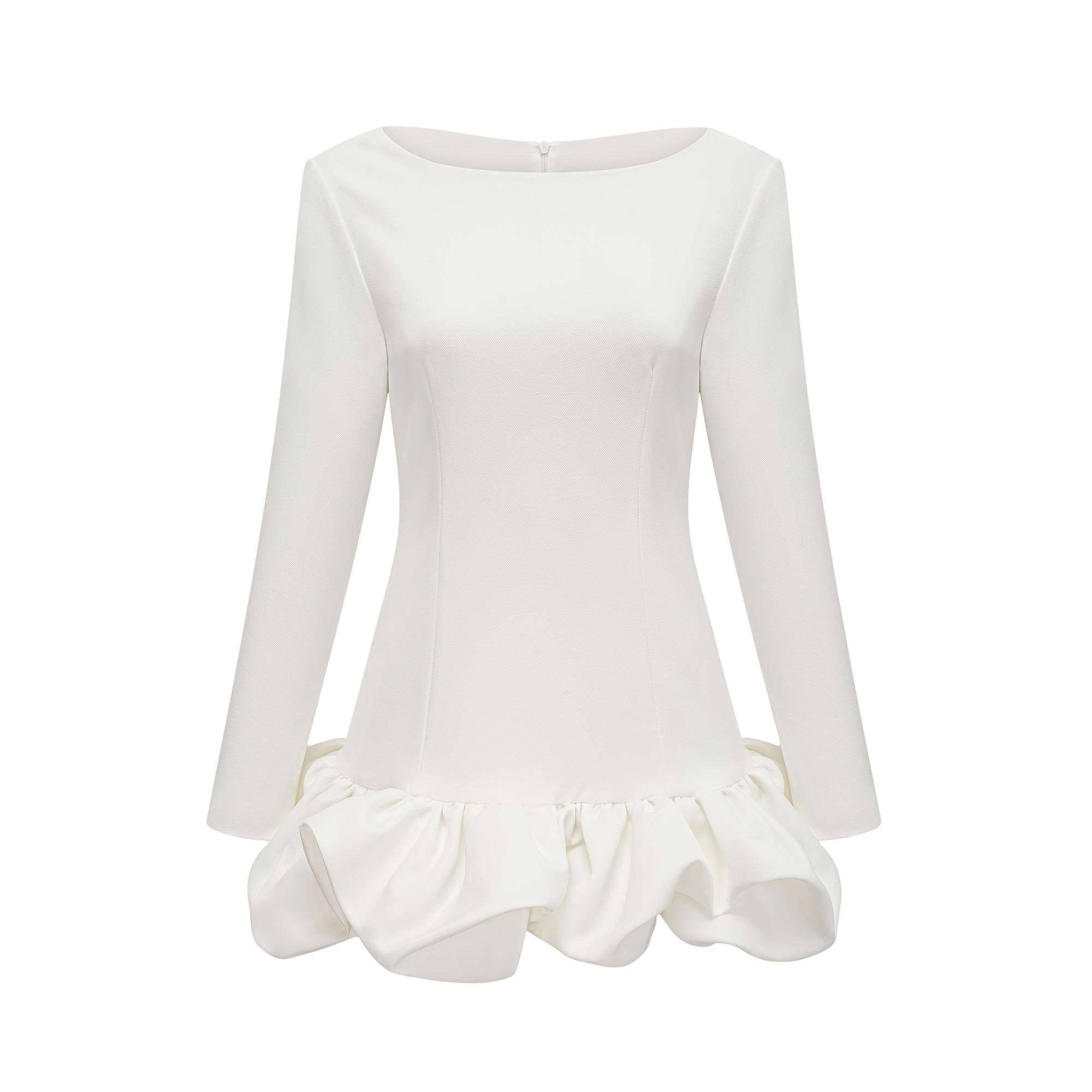 Vestido mini de burbujas Elodie en blanco, hecho de tela ligera y con diseño elegante, para ocasiones especiales.