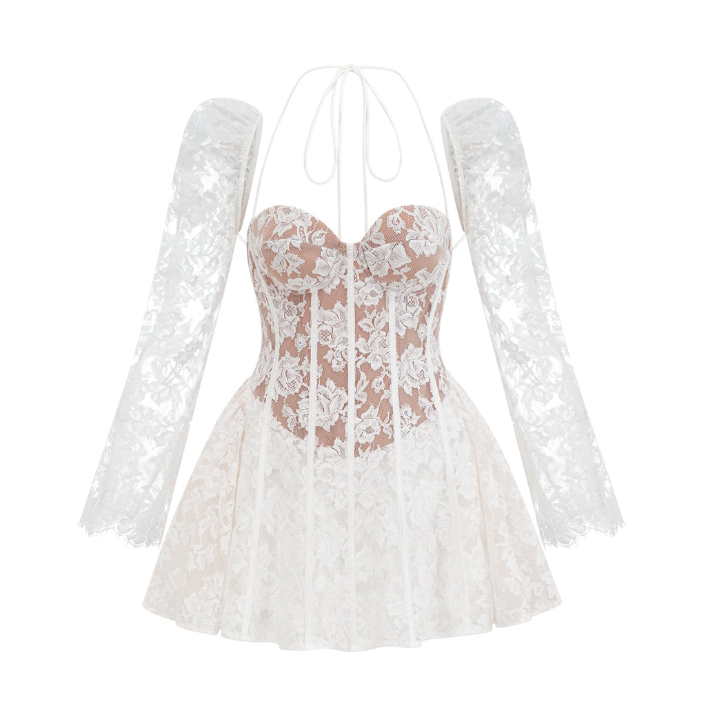 Vivienne white floral-lace corset mini dress  (Final Sale-US Only)