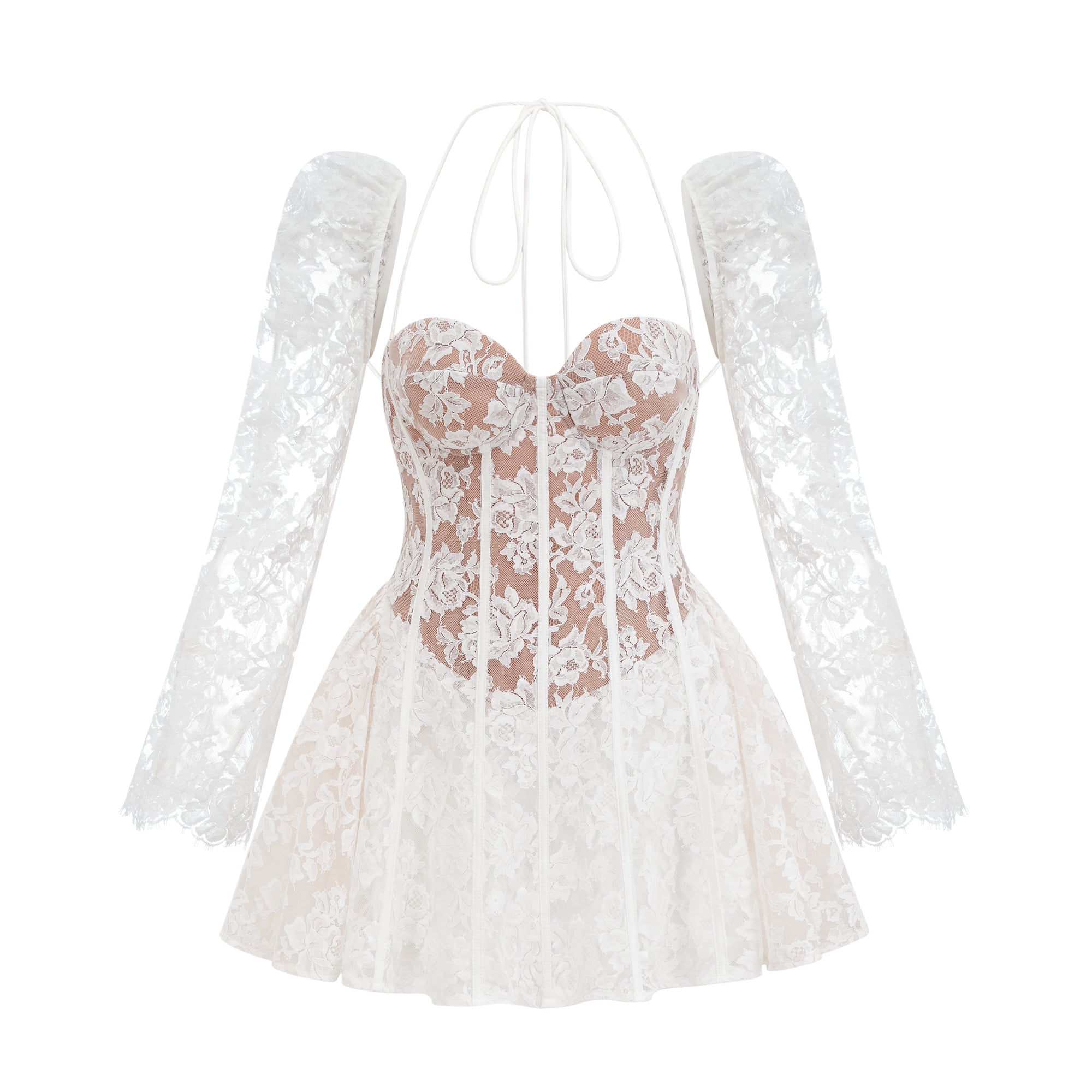 Vivienne white floral-lace corset mini dress  (Final Sale-US Only)