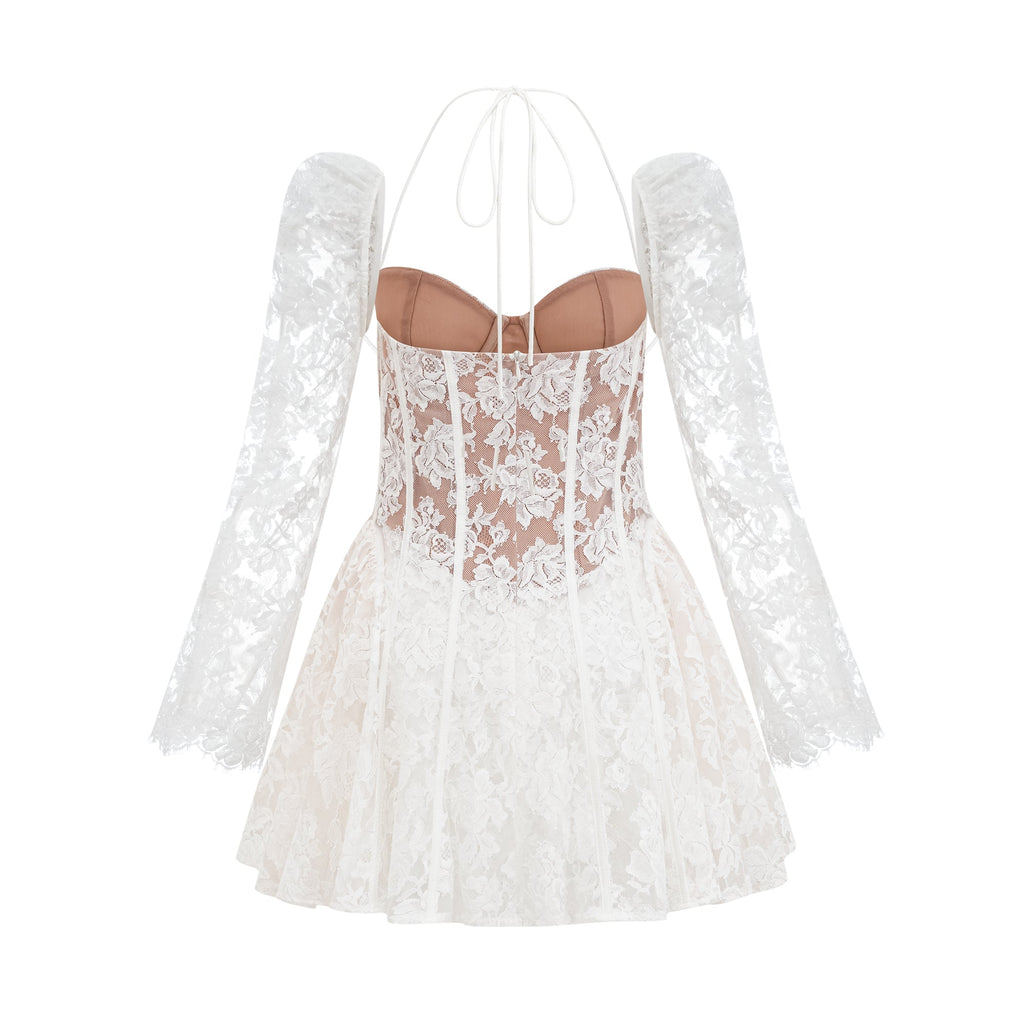 Vivienne white floral-lace corset mini dress  (Final Sale-US Only)