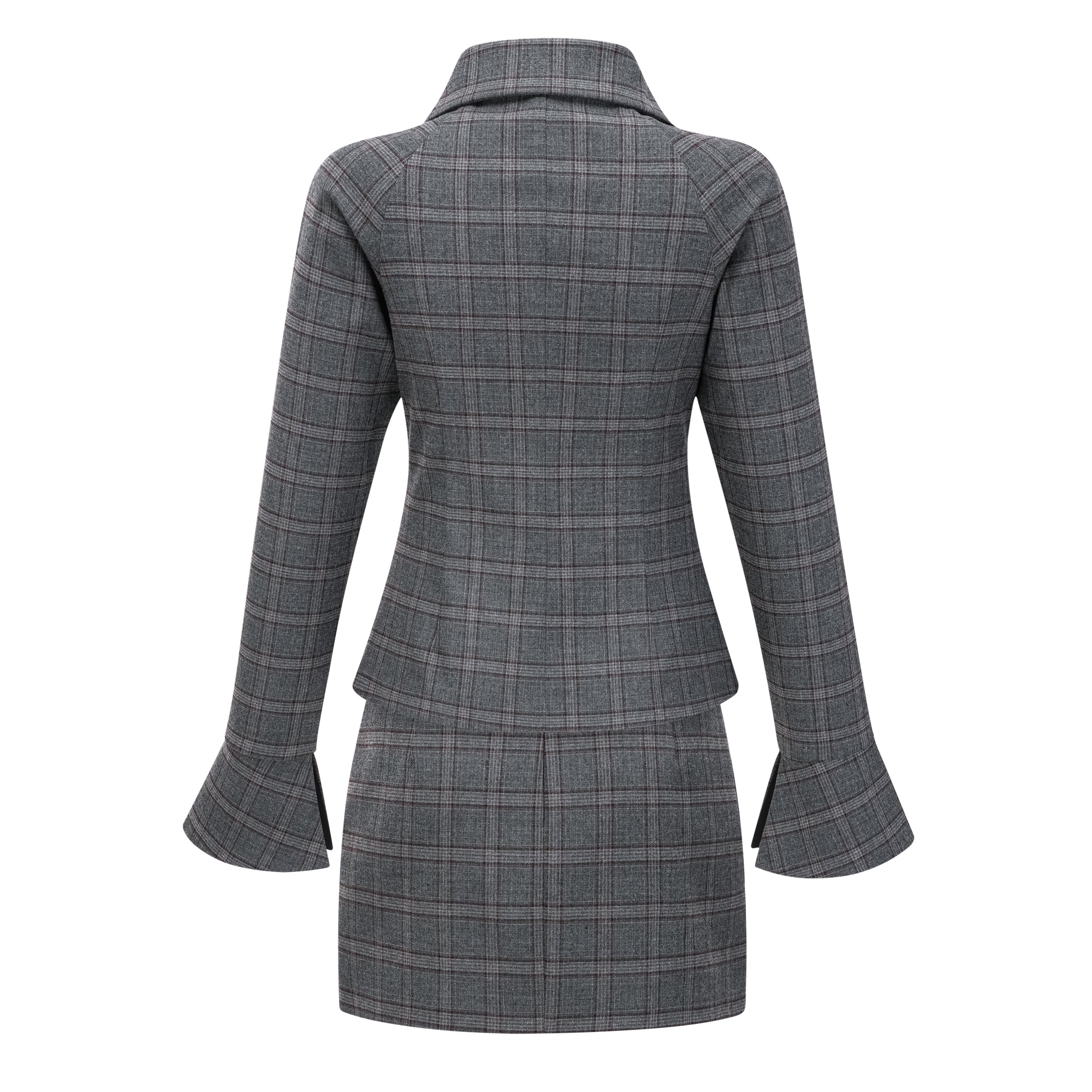 Conjunto de blazer y falda a cuadros en gris de Bridal, estilo cortado con detalles de diseño moderno, en un conjunto elegante.