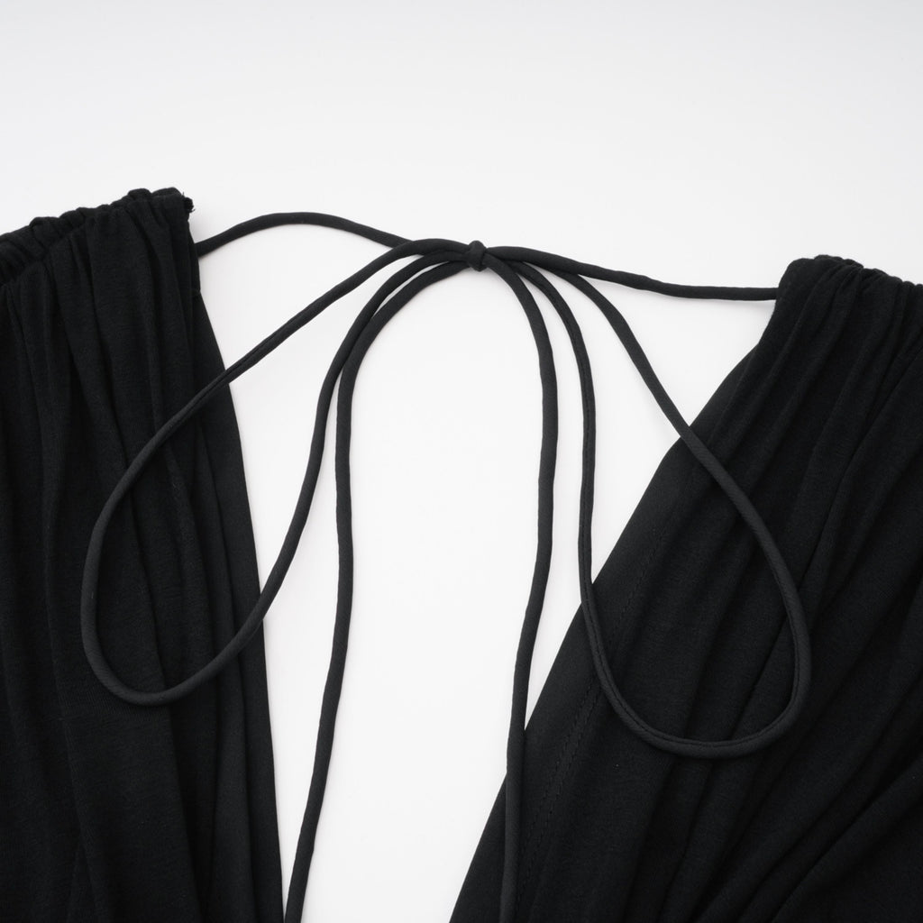 Gianina Black Deep V-Neck Draped Jumpsuit