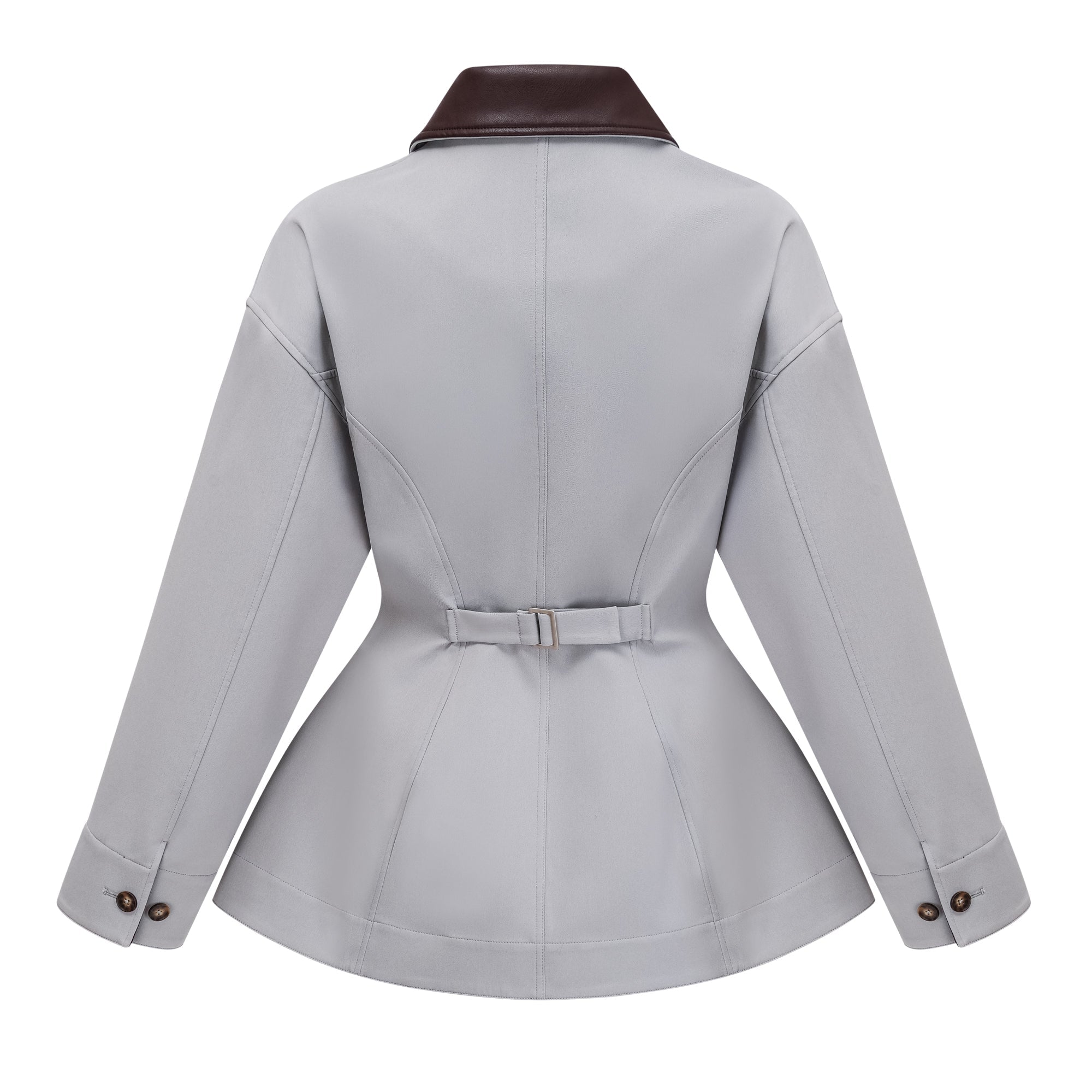 Jacket de caza gris de cuero Vilma de la marca Bridal, con cuello y diseño resistente, en vista frontal sobre fondo neutro.
