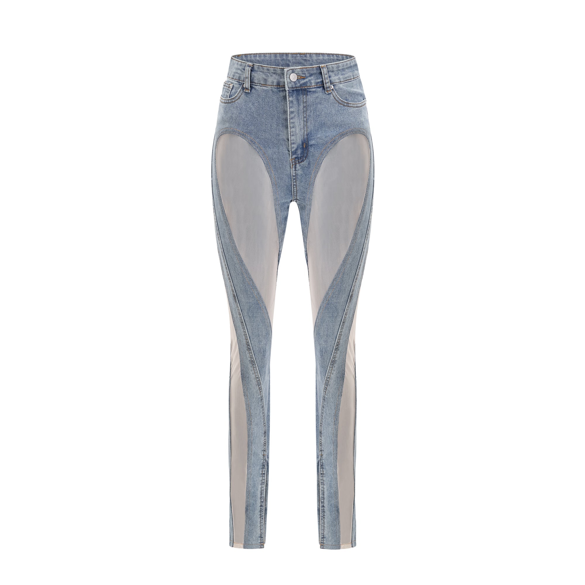 Jeans de mezclilla con paneles transparentes Aélis de la marca Final Sale, estilo moderno y ajustado.
