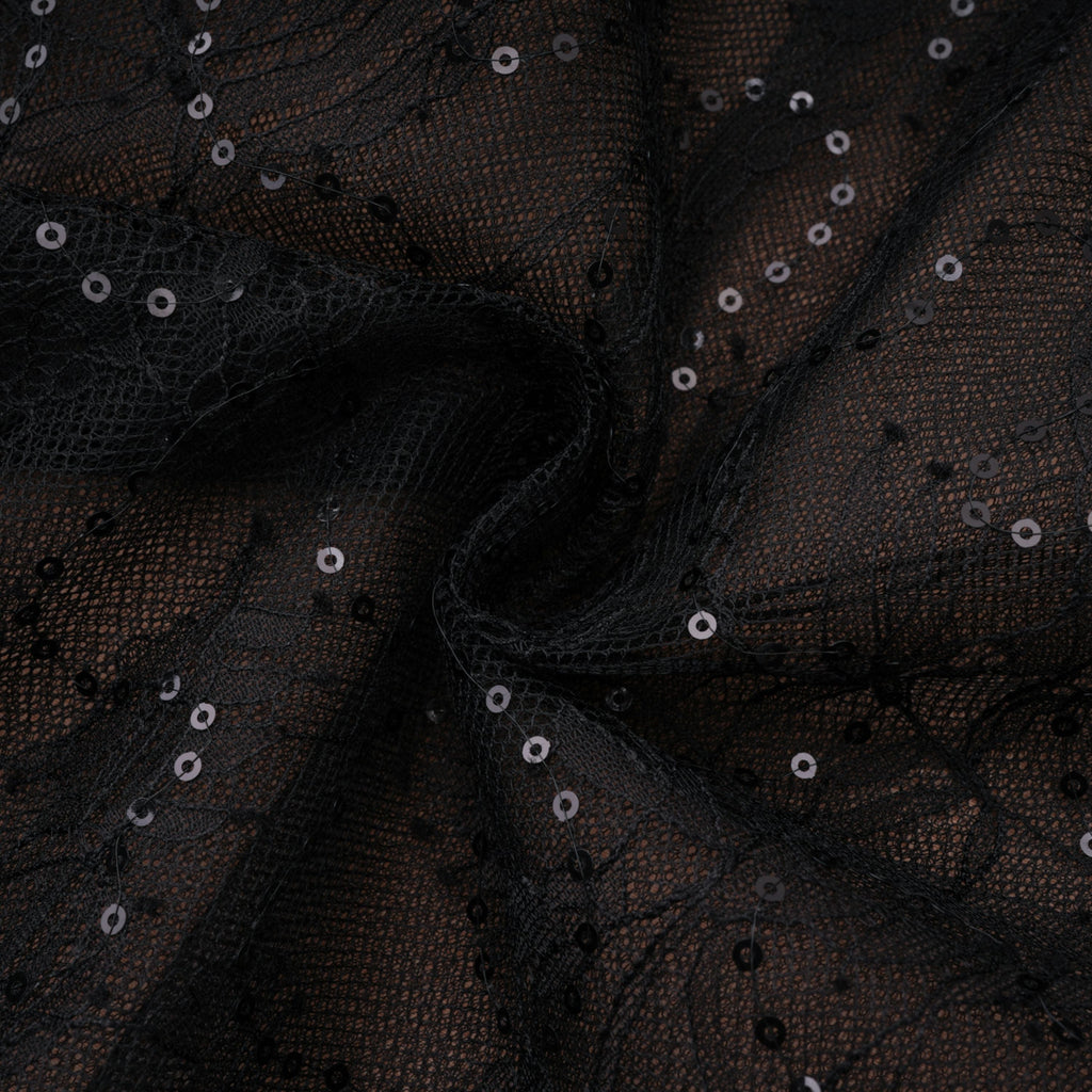 Mirabella Black Sequined Flroal Lace Mini Dress