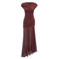 Vestido largo de tul marrón Seren Brown con paneles fruncidos, diseñado por Bridal, con detalles elegantes y estilo maxi.